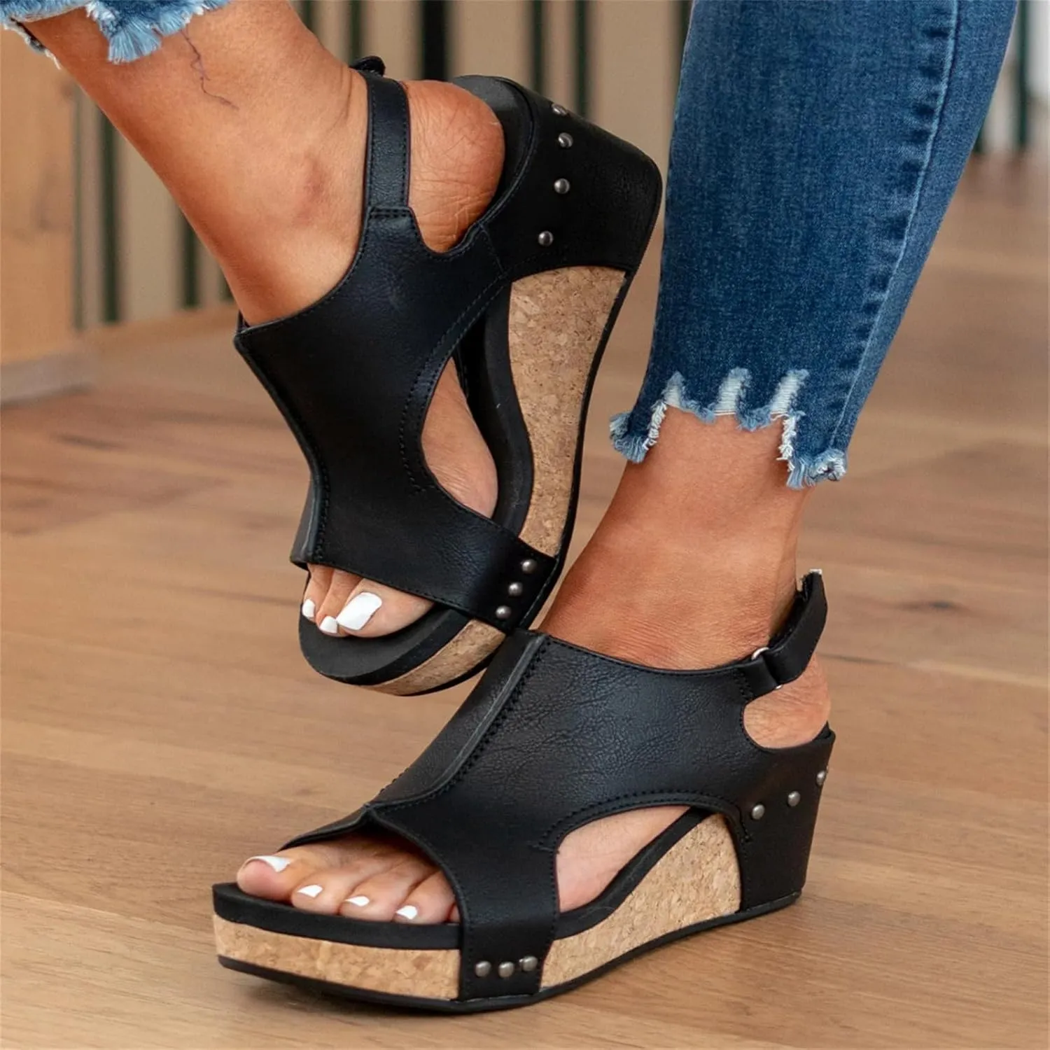 Ladmiple Platform Sandals Women Dressy Comfy Wedge Sandals Summer Comfortable Open Toe Ankle Strap Slip on Casual Dress Shoes