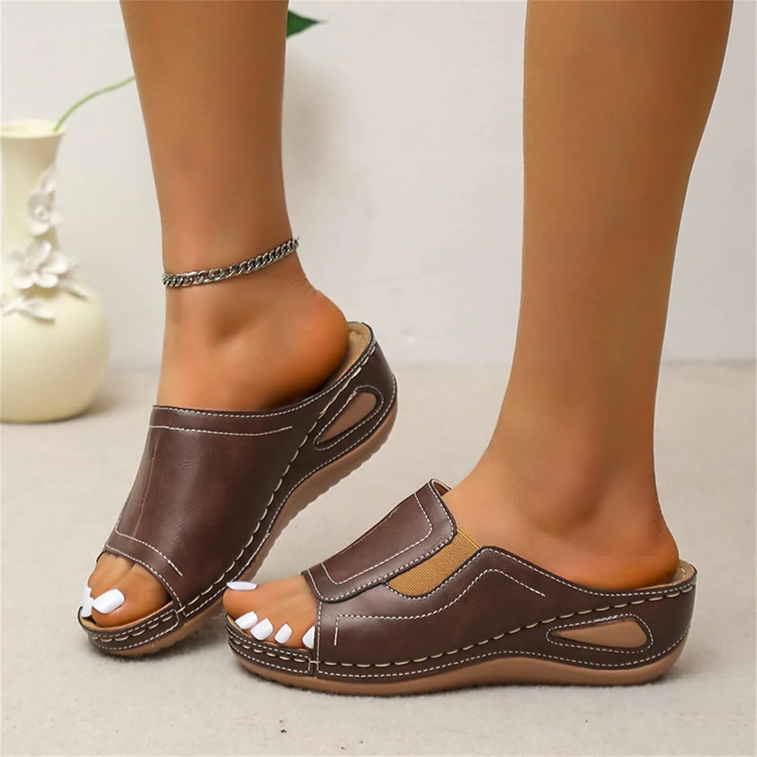 Ladmiple Sandals Women Comfortable Cute Wedge Arch Support Orthotic Flip Flops Dressy Summer Walking Orthopedic Slides Shoes