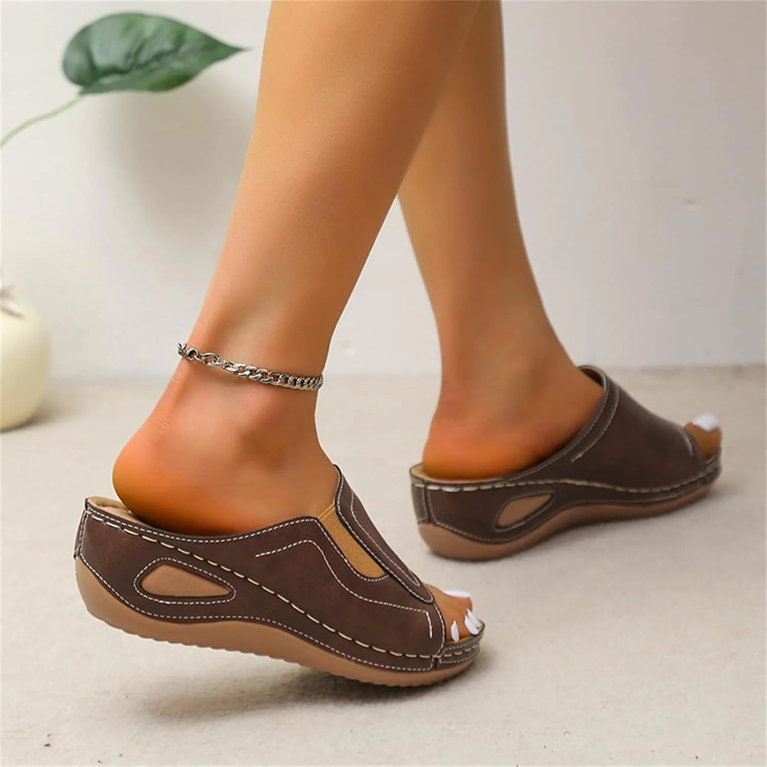 Ladmiple Sandals Women Comfortable Cute Wedge Arch Support Orthotic Flip Flops Dressy Summer Walking Orthopedic Slides Shoes