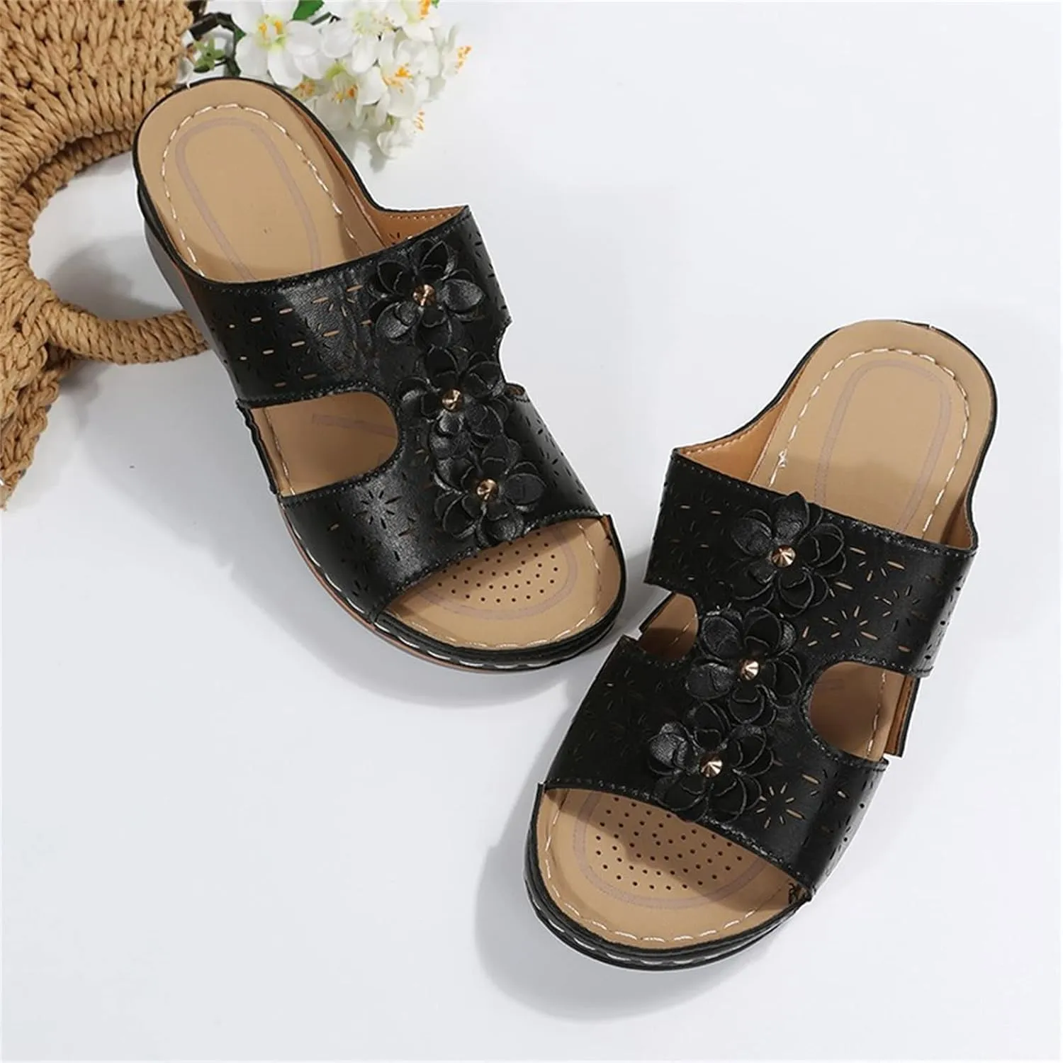 Ladmiple Sandals Women Wedge Slip On Orthotic Slides Comfortable Walking Summer Orthopedic Flip Flops with Arch Support
