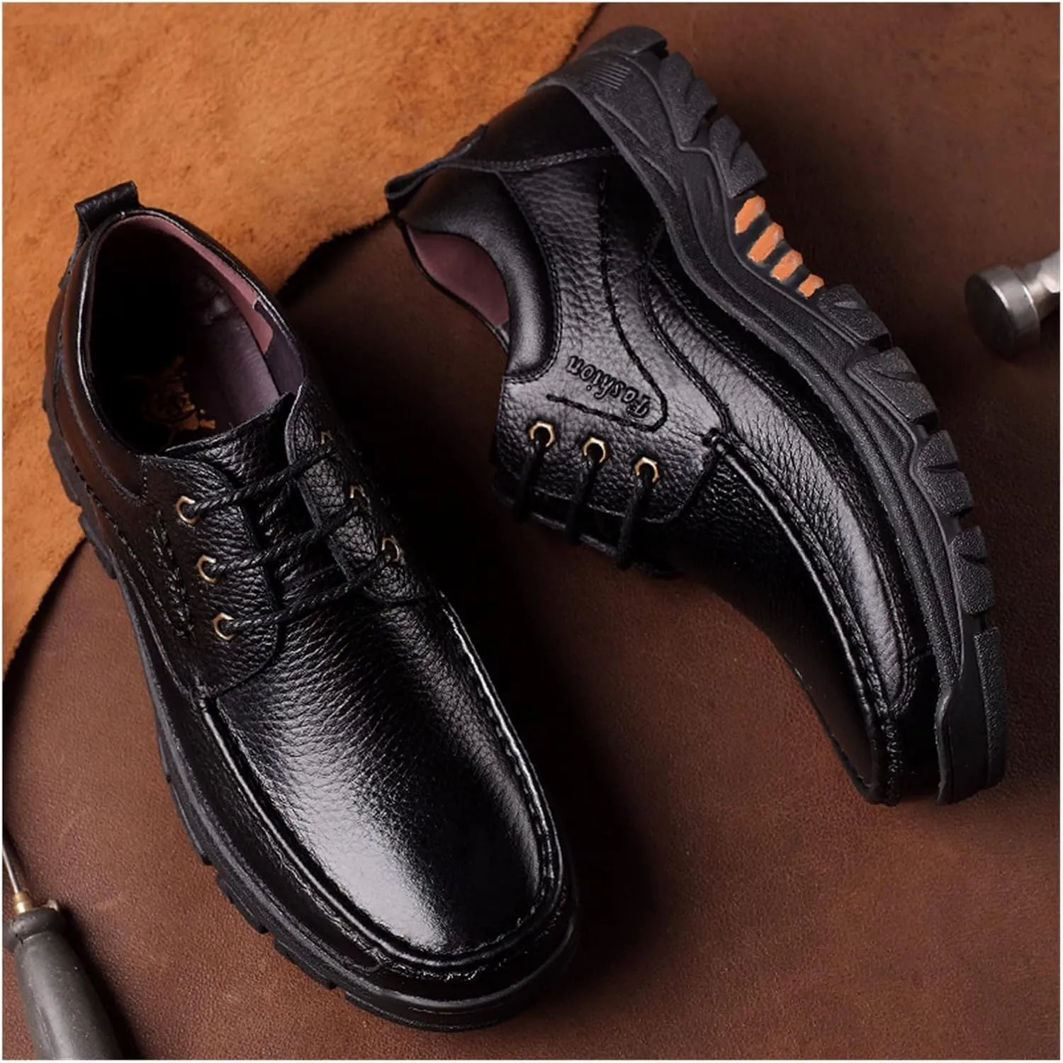 LAZIRO Dad Shoes Business Leather Shoes Men's Soft Sole Middle-Aged and Elderly Casual Men's Shoes Breathable Men's Single Shoes