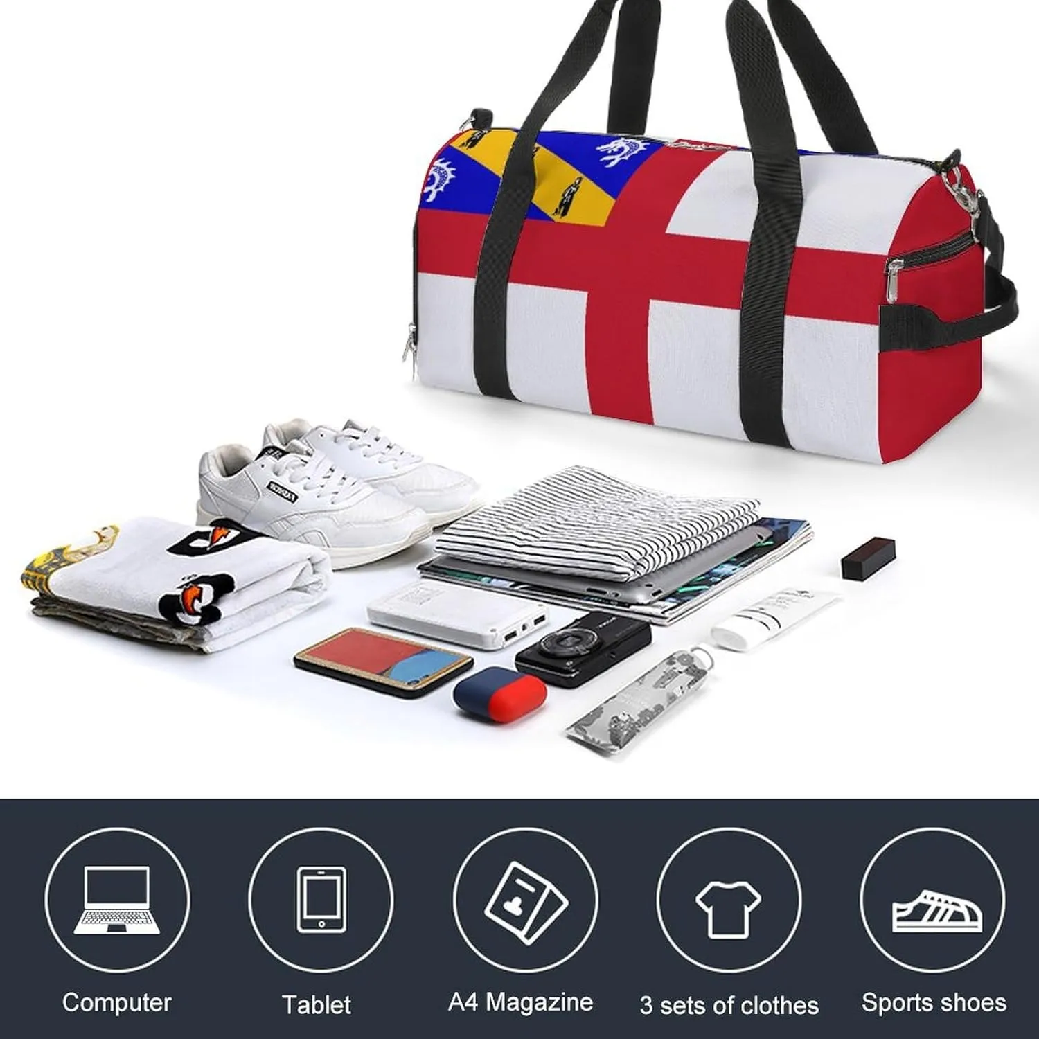 Lightweight Herm Flag Duffel Bag for Boys Girls with Shoe Compartment