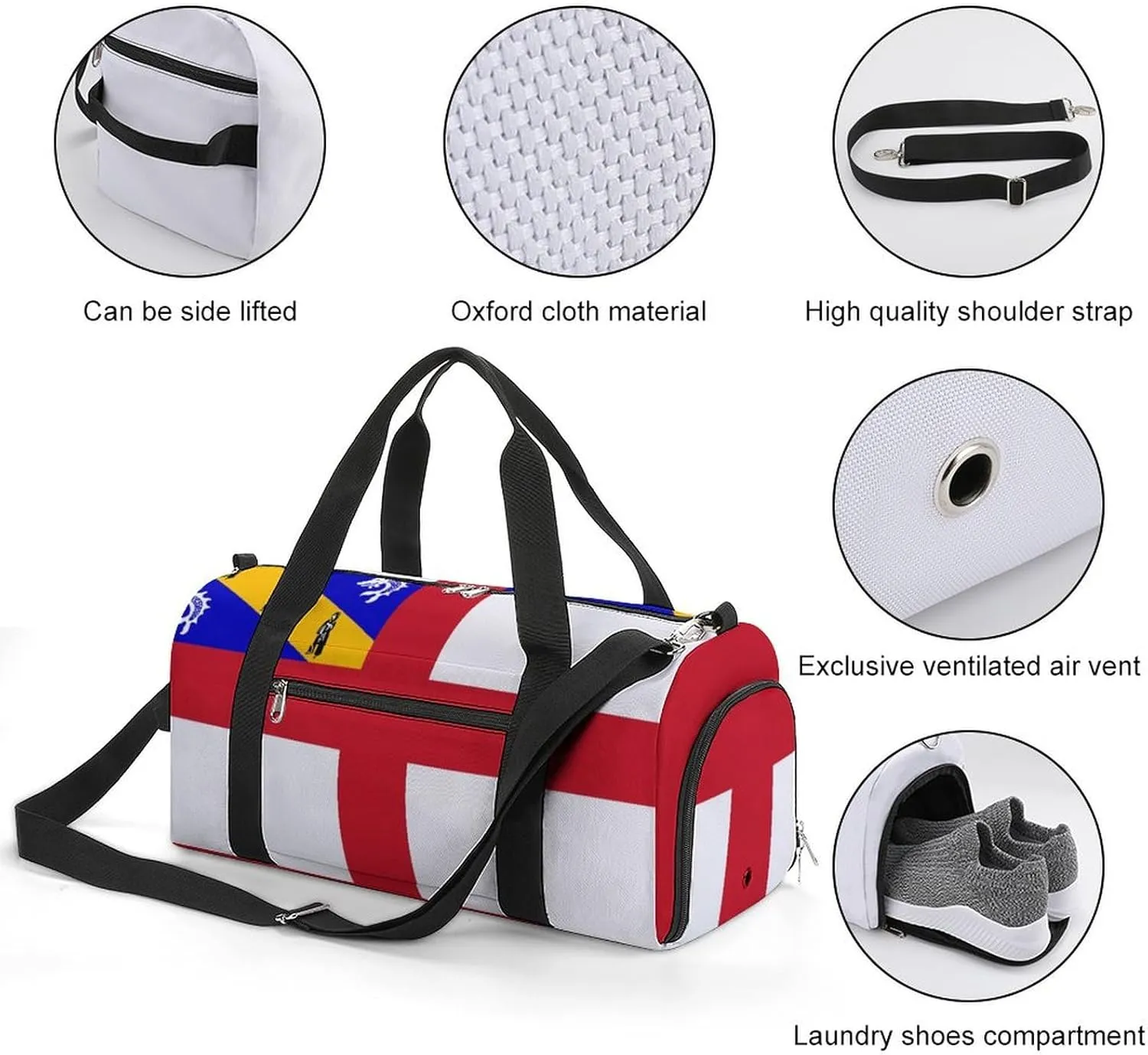Lightweight Herm Flag Duffel Bag for Boys Girls with Shoe Compartment