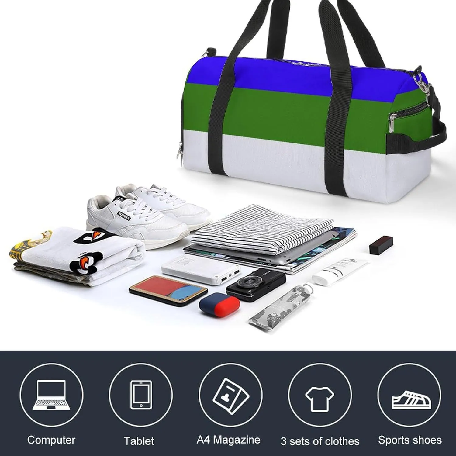 Lightweight Komi Republic Flag Duffel Bag for Boys Girls with Shoe Compartment Weekender