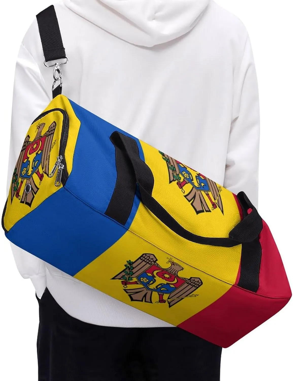 Lightweight Moldova Flag Duffel Bag for Boys Girls with Shoe Compartment Weekender