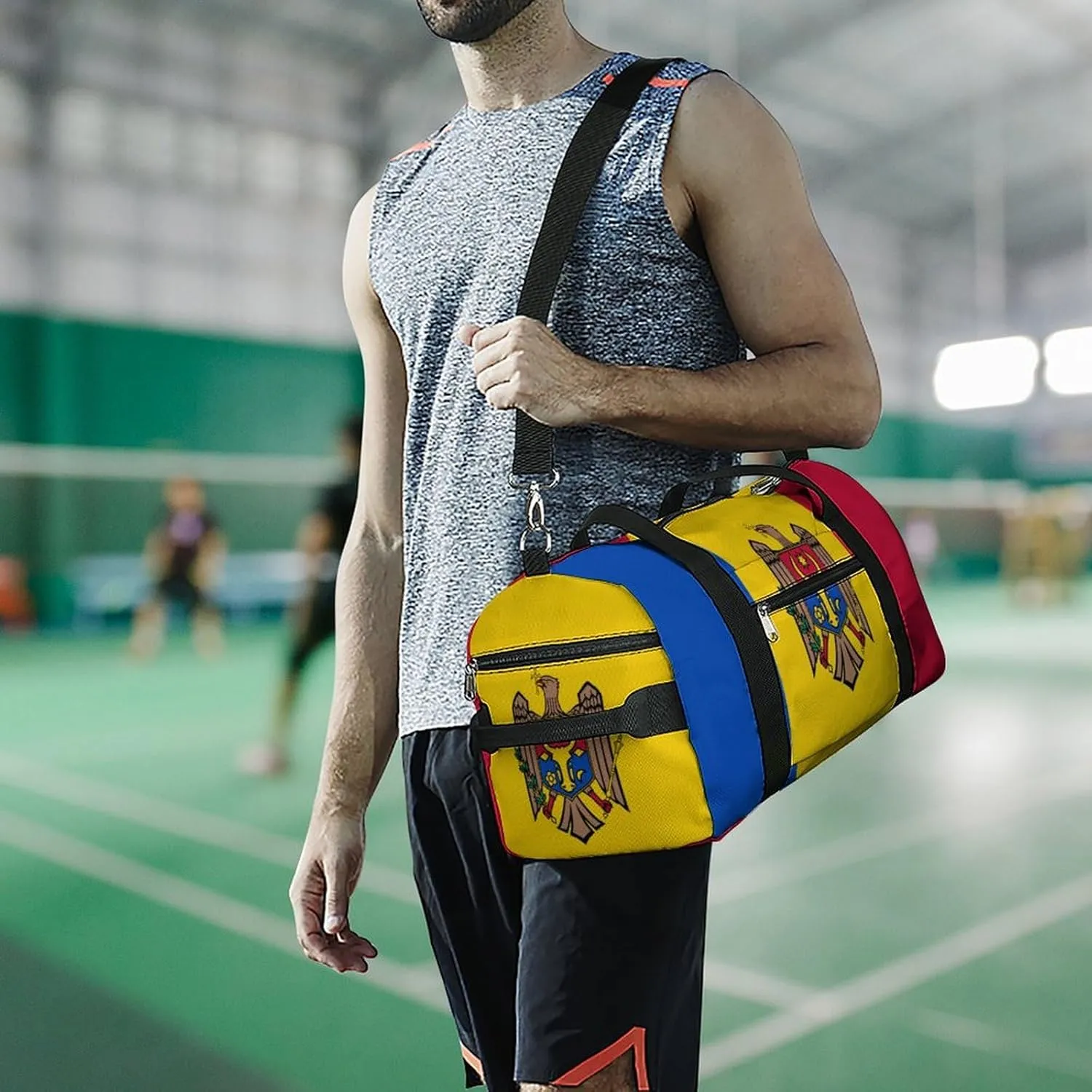 Lightweight Moldova Flag Duffel Bag for Boys Girls with Shoe Compartment Weekender