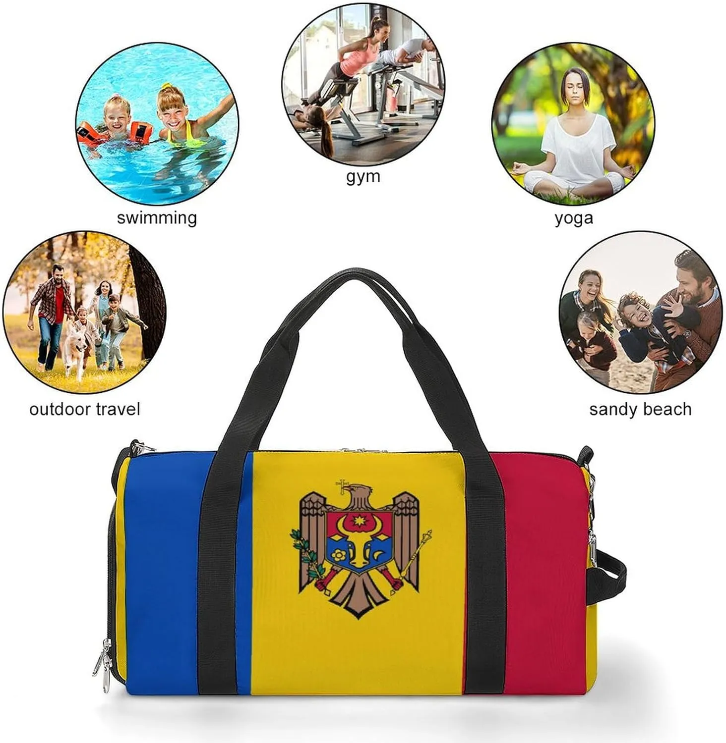 Lightweight Moldova Flag Duffel Bag for Boys Girls with Shoe Compartment Weekender