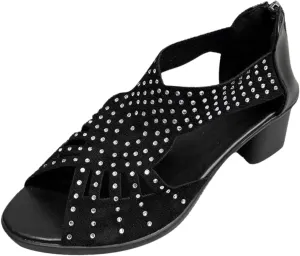Low Heel Sandals for Women Dressy Summer Slip On Beach Sandals Pearl Zipper Side Pumps Comfortable Open Toe Dress Shoes
