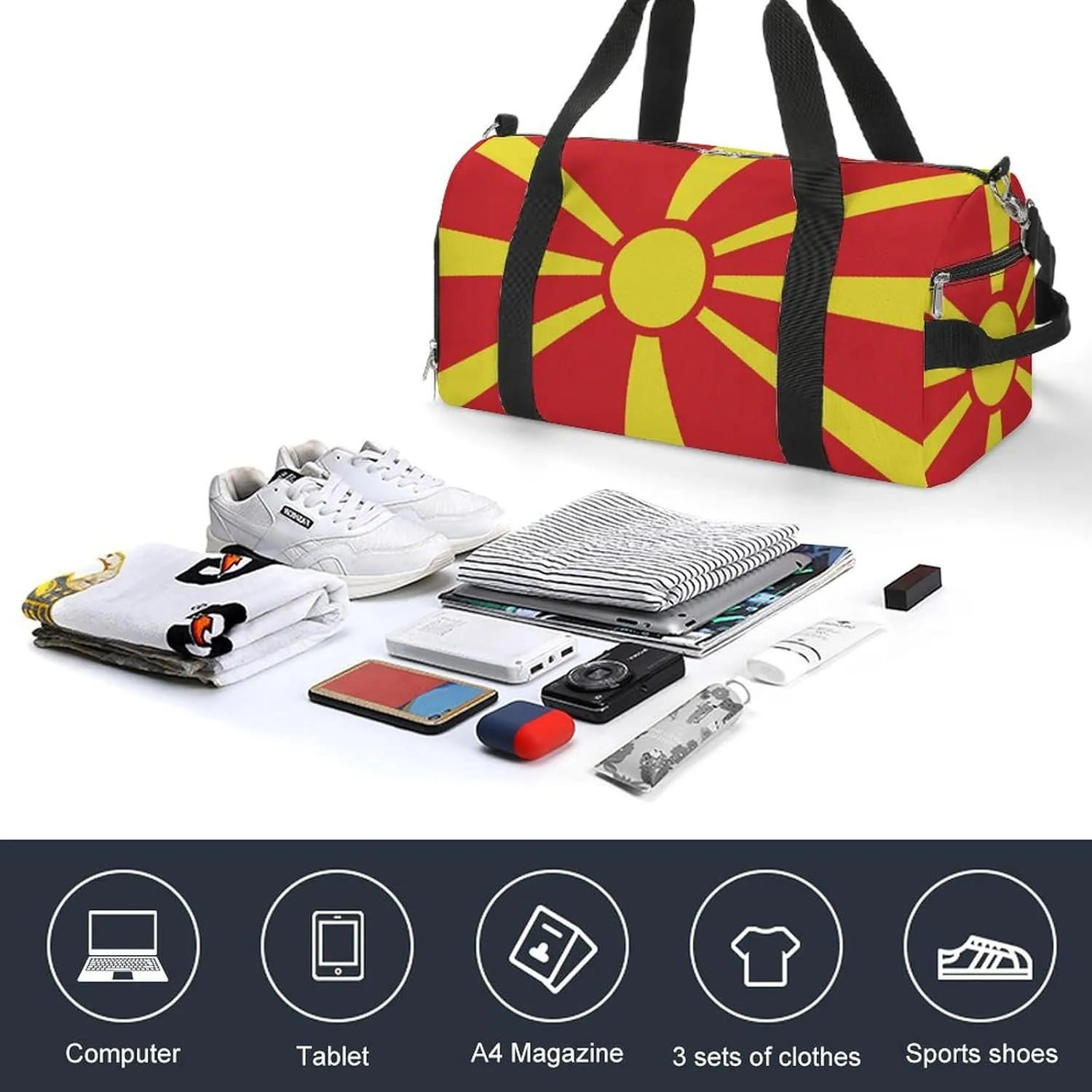 Macedonia Flag Gym Bag for Boys Girls with Shoe Compartment and Wet Pocket
