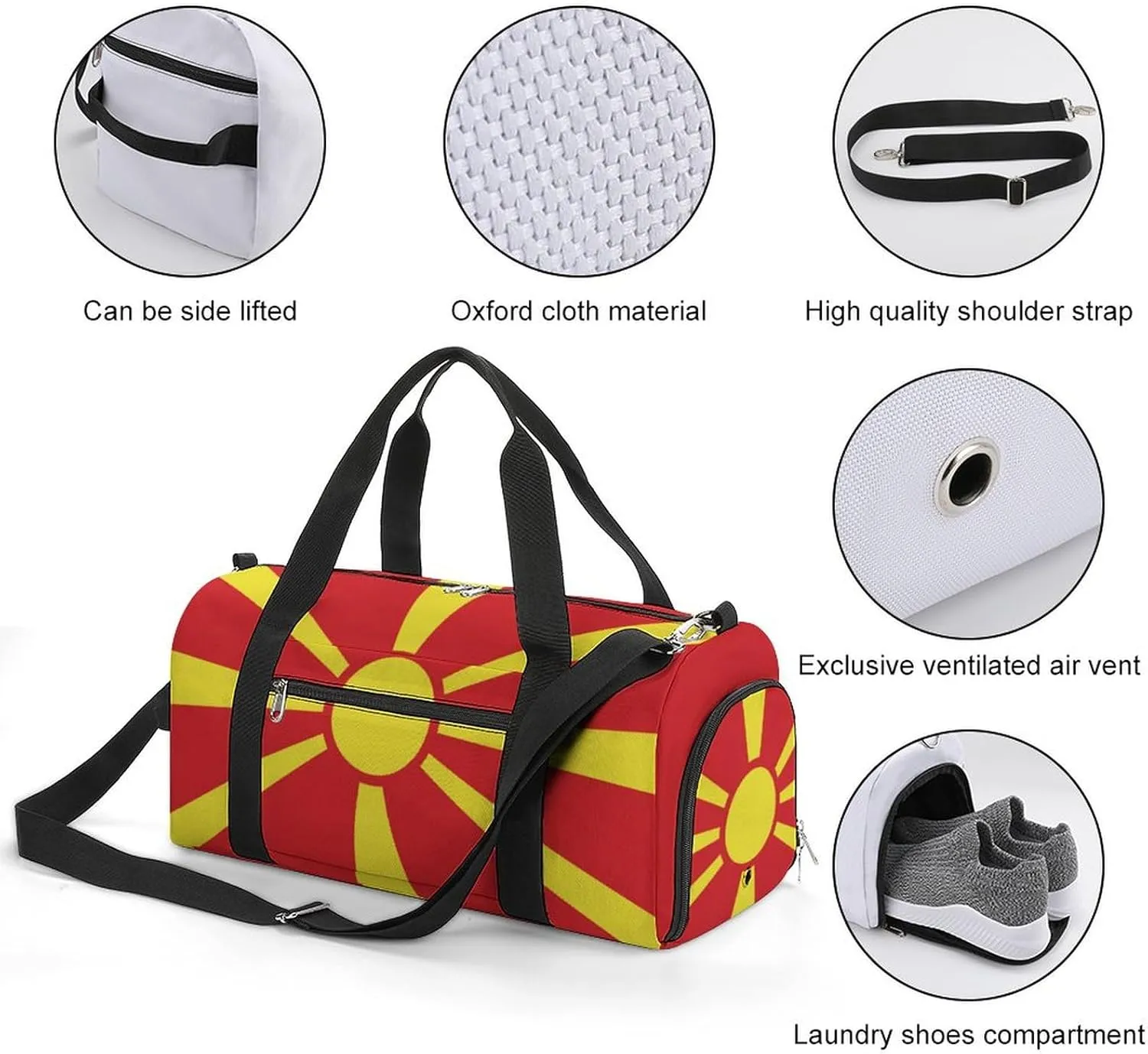Macedonia Flag Gym Bag for Boys Girls with Shoe Compartment and Wet Pocket