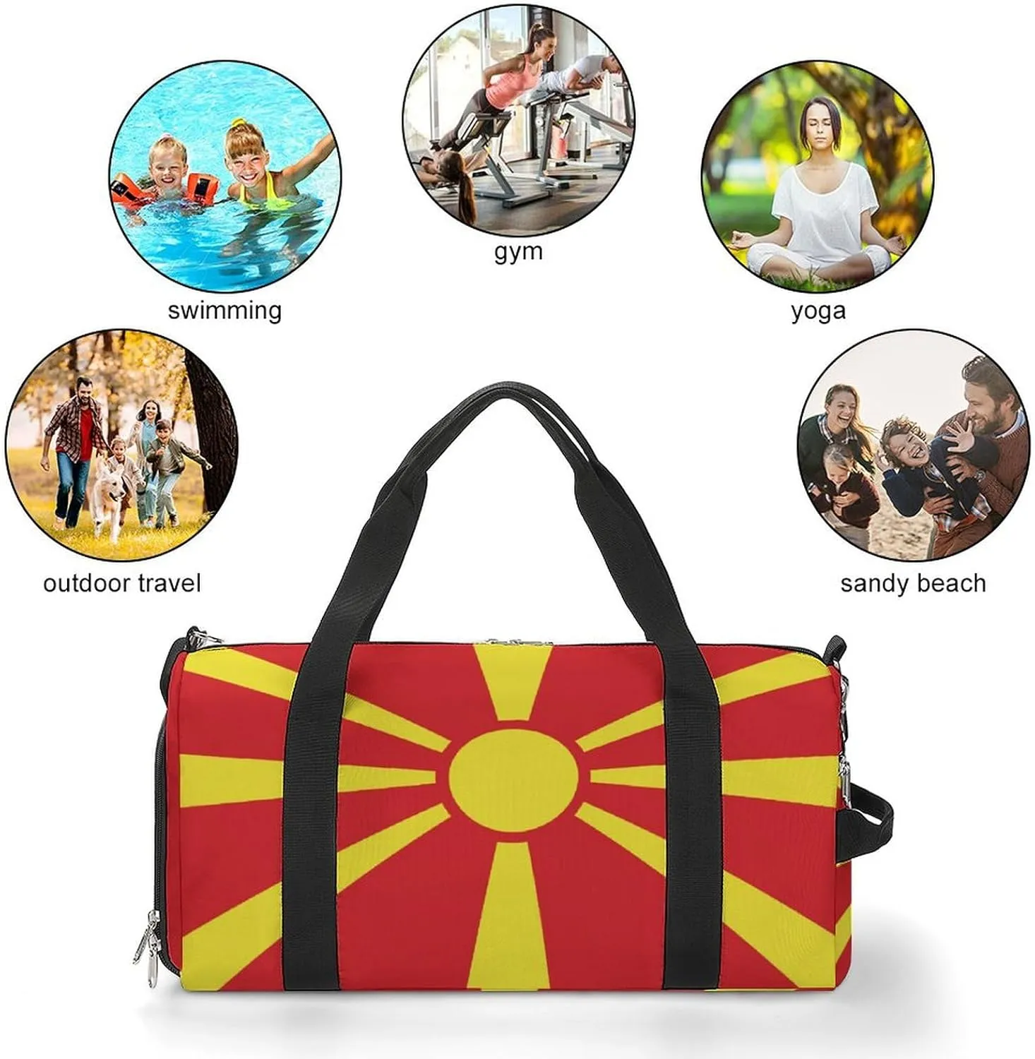 Macedonia Flag Gym Bag for Boys Girls with Shoe Compartment and Wet Pocket