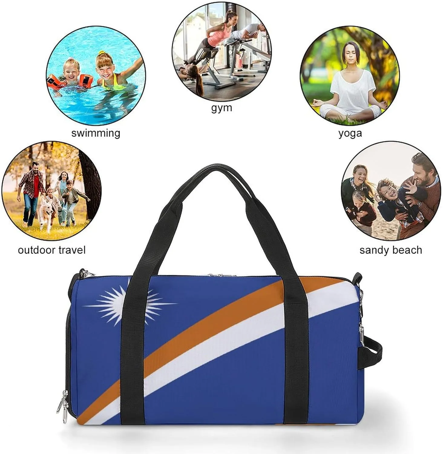 Marshall Lslands Flag Gym Duffel for Boys Girls with Shoe Compartment and Wet Pocket