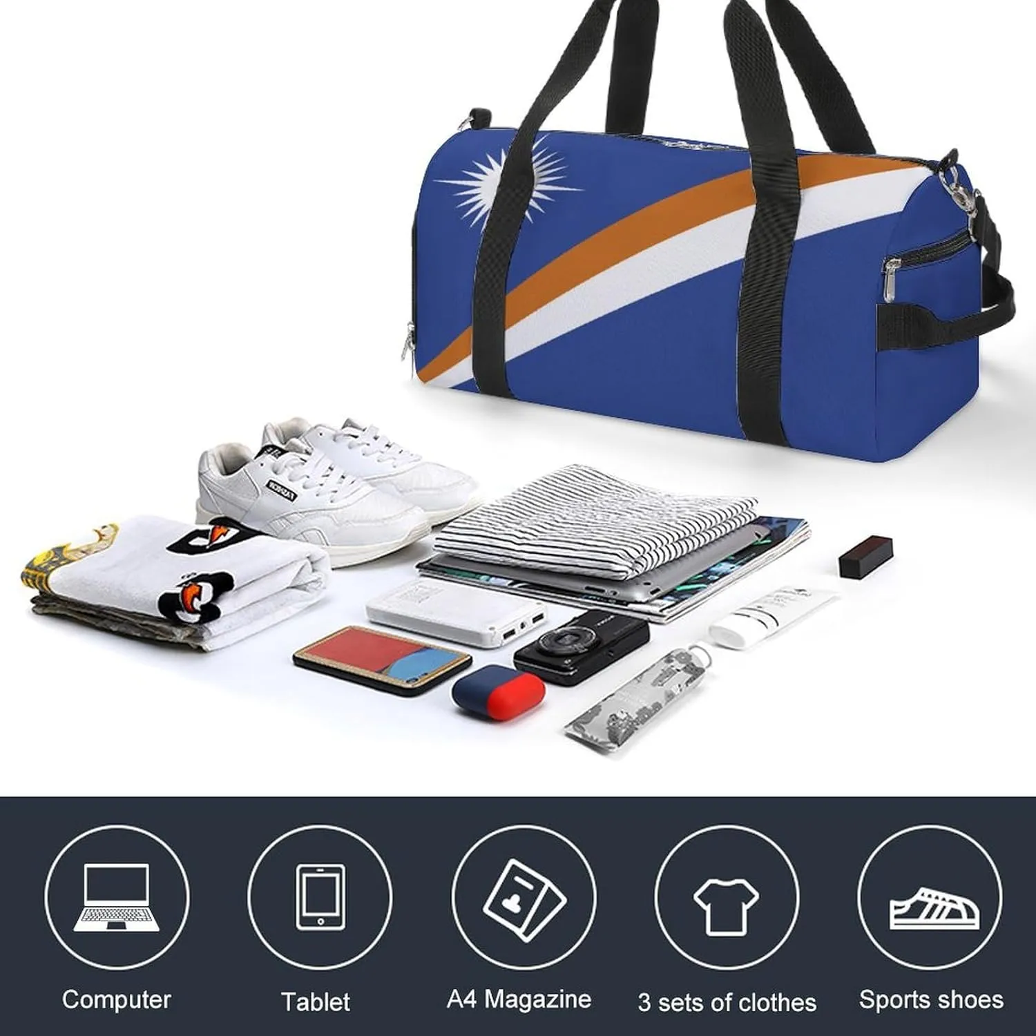 Marshall Lslands Flag Gym Duffel for Boys Girls with Shoe Compartment and Wet Pocket