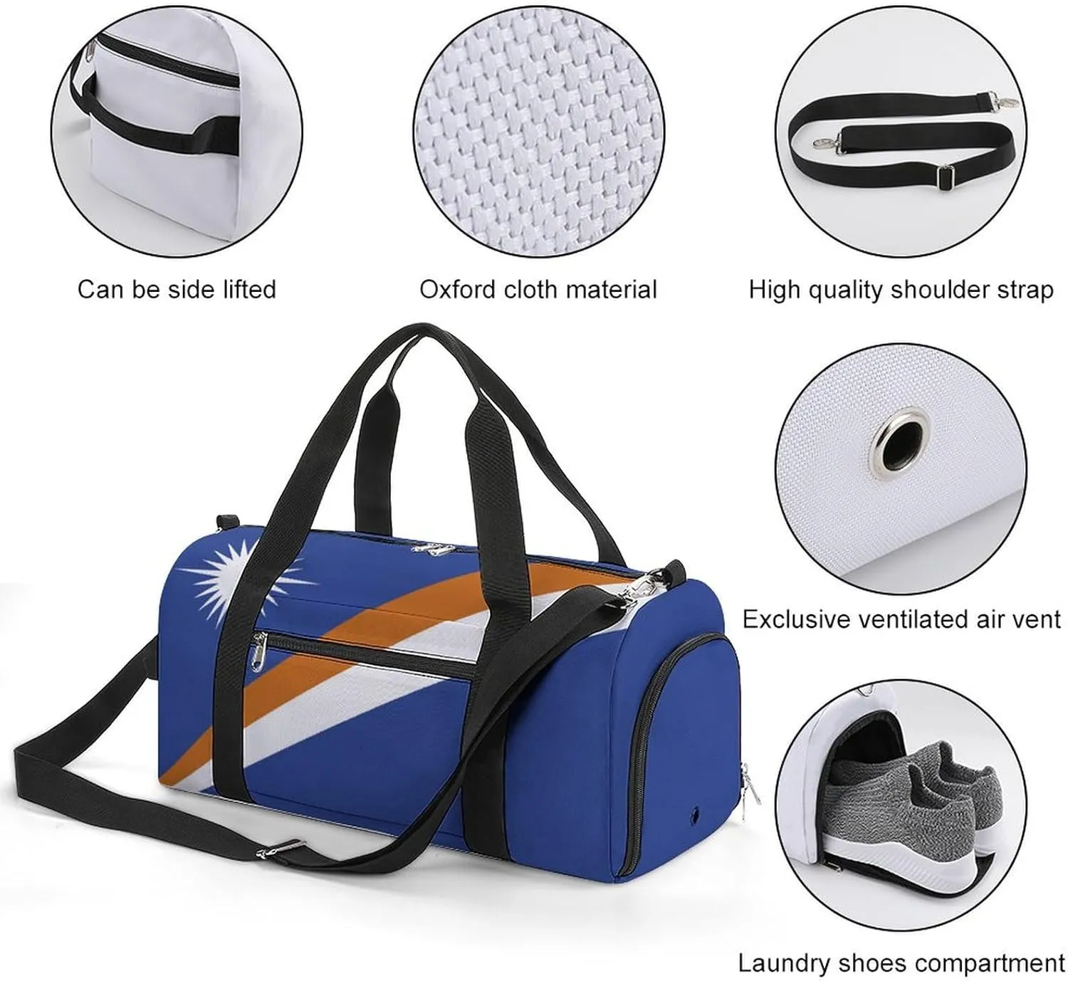 Marshall Lslands Flag Gym Duffel for Boys Girls with Shoe Compartment and Wet Pocket
