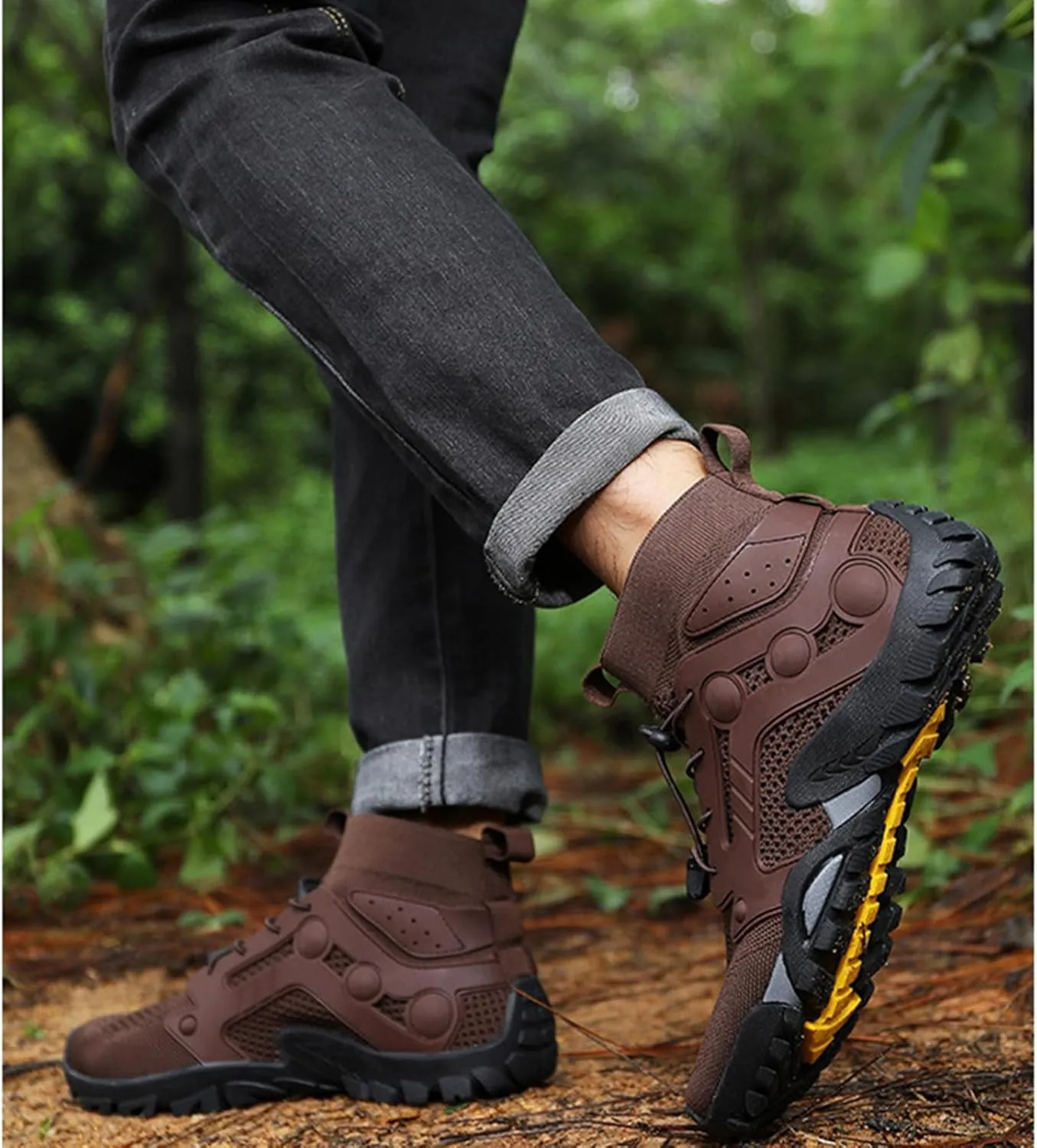 Men's Breathable Outdoor High Rise Hiking Shoes Non-Slip Adventure Ankle Trekking Boots