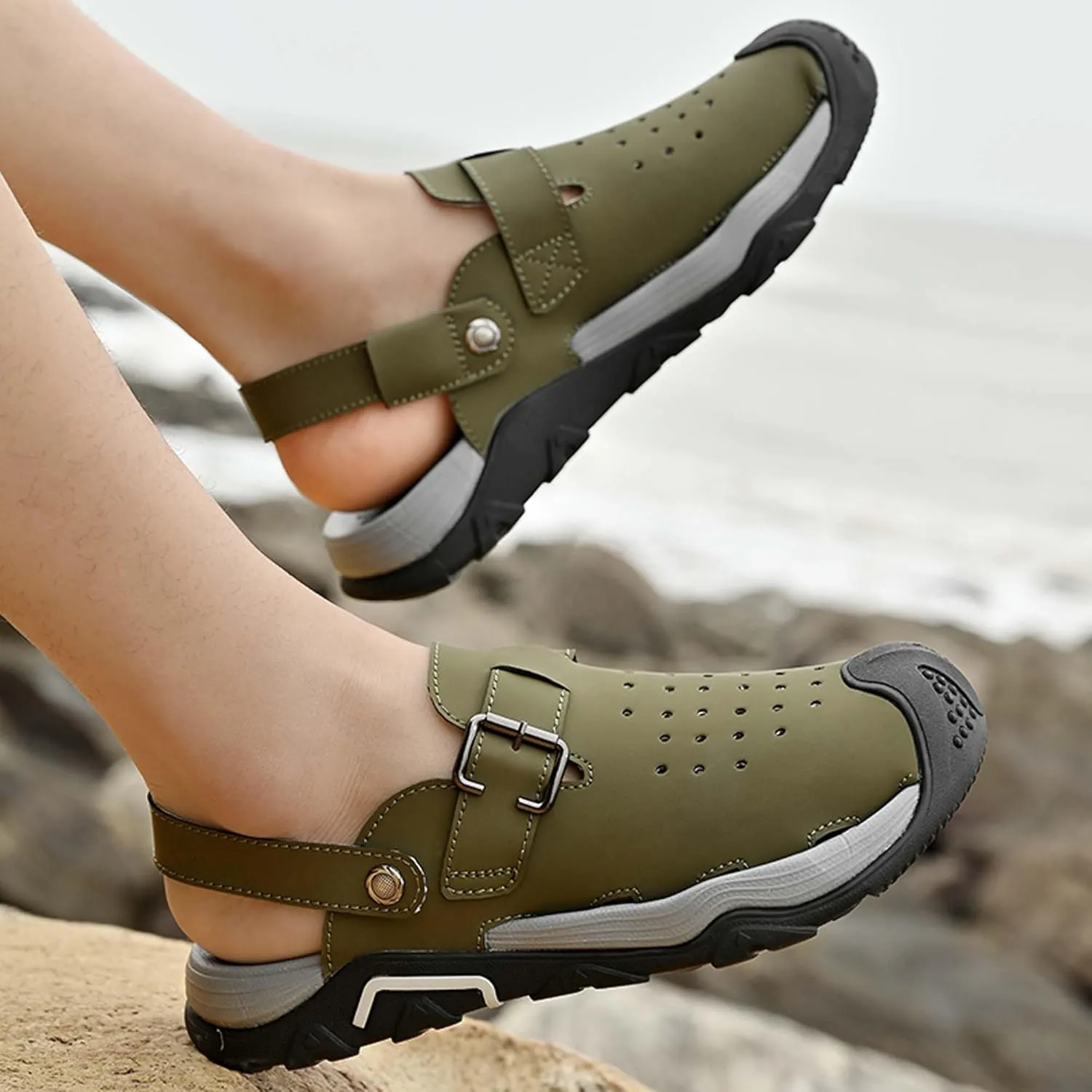 Men's Fashion Sports Sandals Adjustable Heel Slippers Slippers Outdoor Fisherman Pool Beach Shoes Outdoor Hiking Climbing Camping Shoes