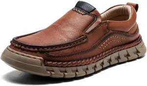 Mens Hands Free Slip in Loafers Walking Slip on Leather Shoes Casual Hiking Outdoor Comfortable Breathable Anti-Slip
