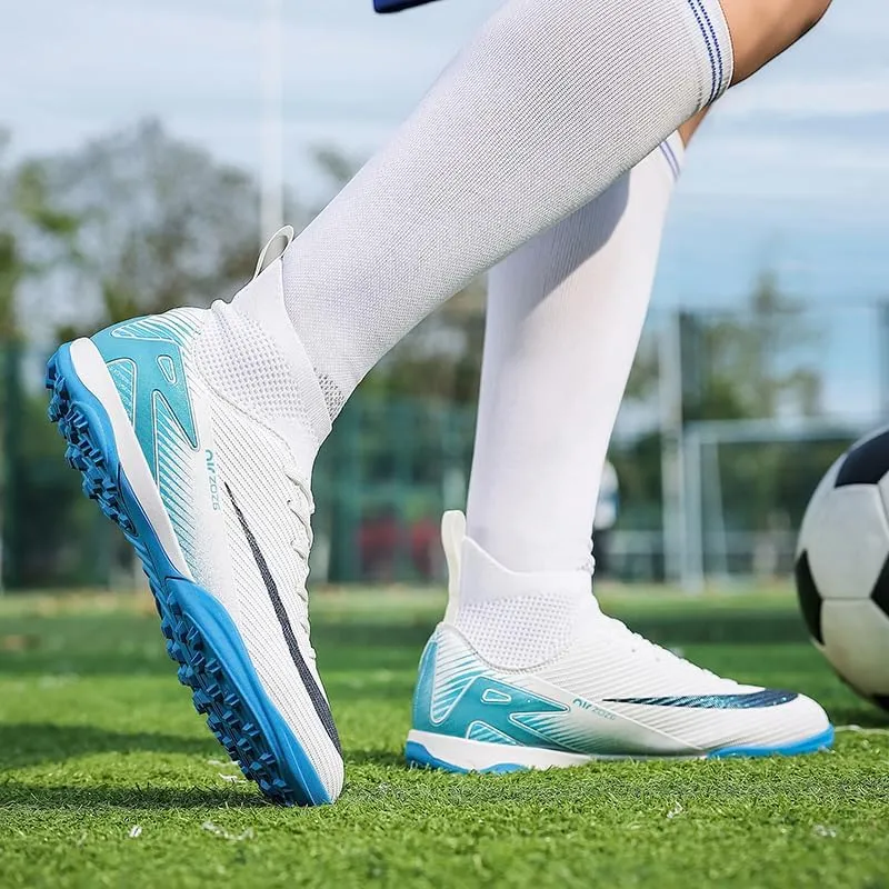 Men's Soccer Shoes Cleats Professional High-Top Breathable Athletic Turf Football Shoes Outdoor/Indoor Professional Futsal Football Training Sneakers