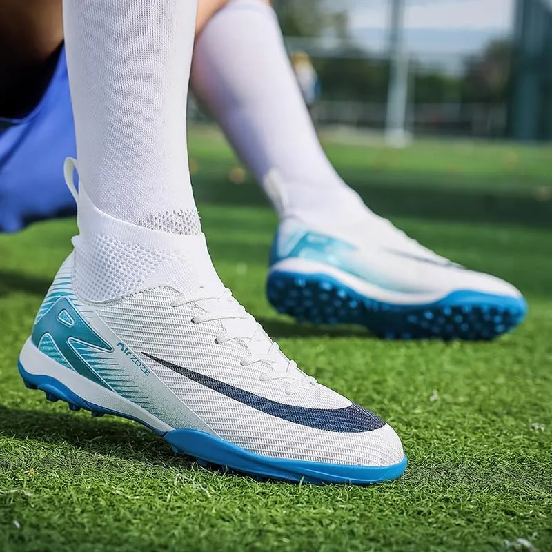 Men's Soccer Shoes Cleats Professional High-Top Breathable Athletic Turf Football Shoes Outdoor/Indoor Professional Futsal Football Training Sneakers
