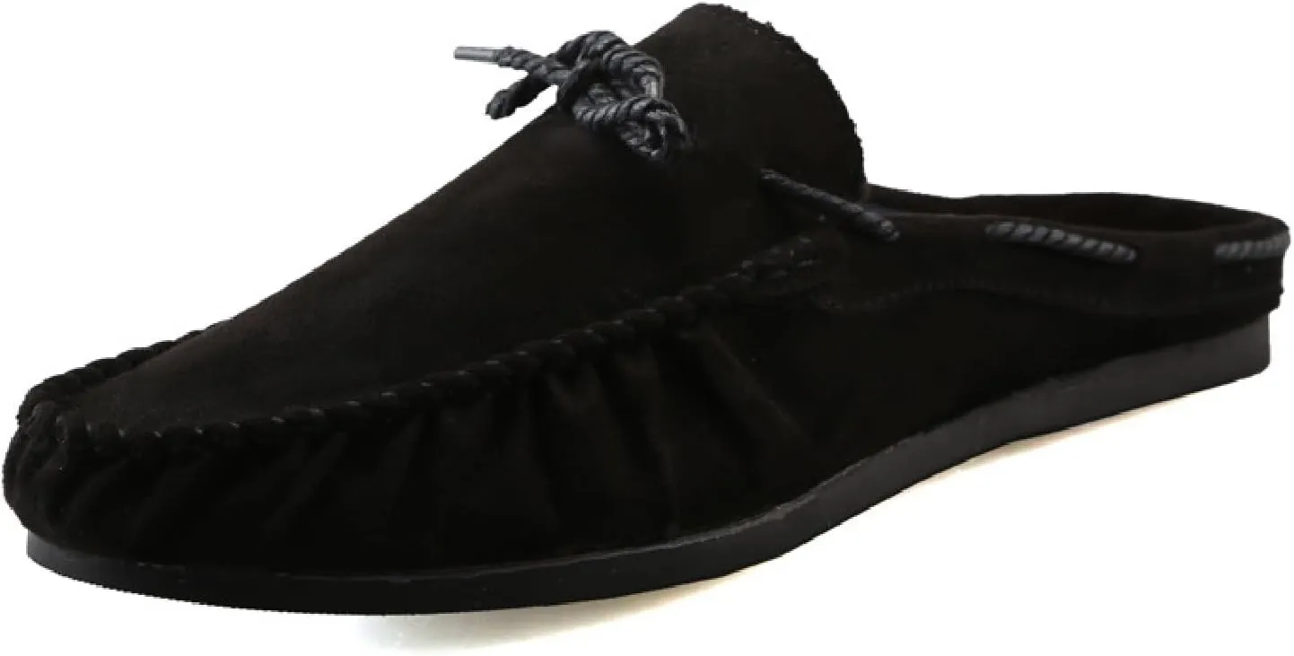 Mens Suede Flat Mules Clog Slippers Breathable Slip On Backless Penny Loafers Indoor Outdoor Anti-Slip Work Casual Sandals