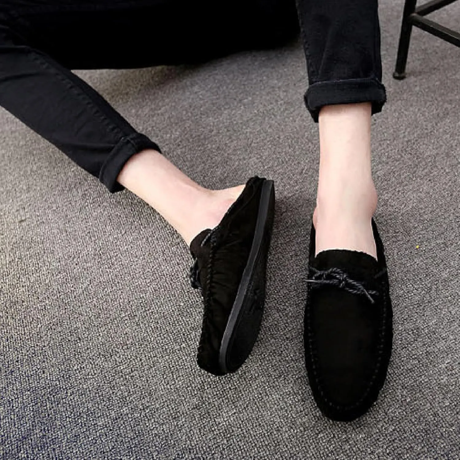 Mens Suede Flat Mules Clog Slippers Breathable Slip On Backless Penny Loafers Indoor Outdoor Anti-Slip Work Casual Sandals