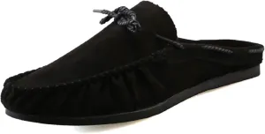 Mens Suede Flat Mules Clog Slippers Breathable Slip On Backless Penny Loafers Indoor Outdoor Anti-Slip Work Casual Sandals