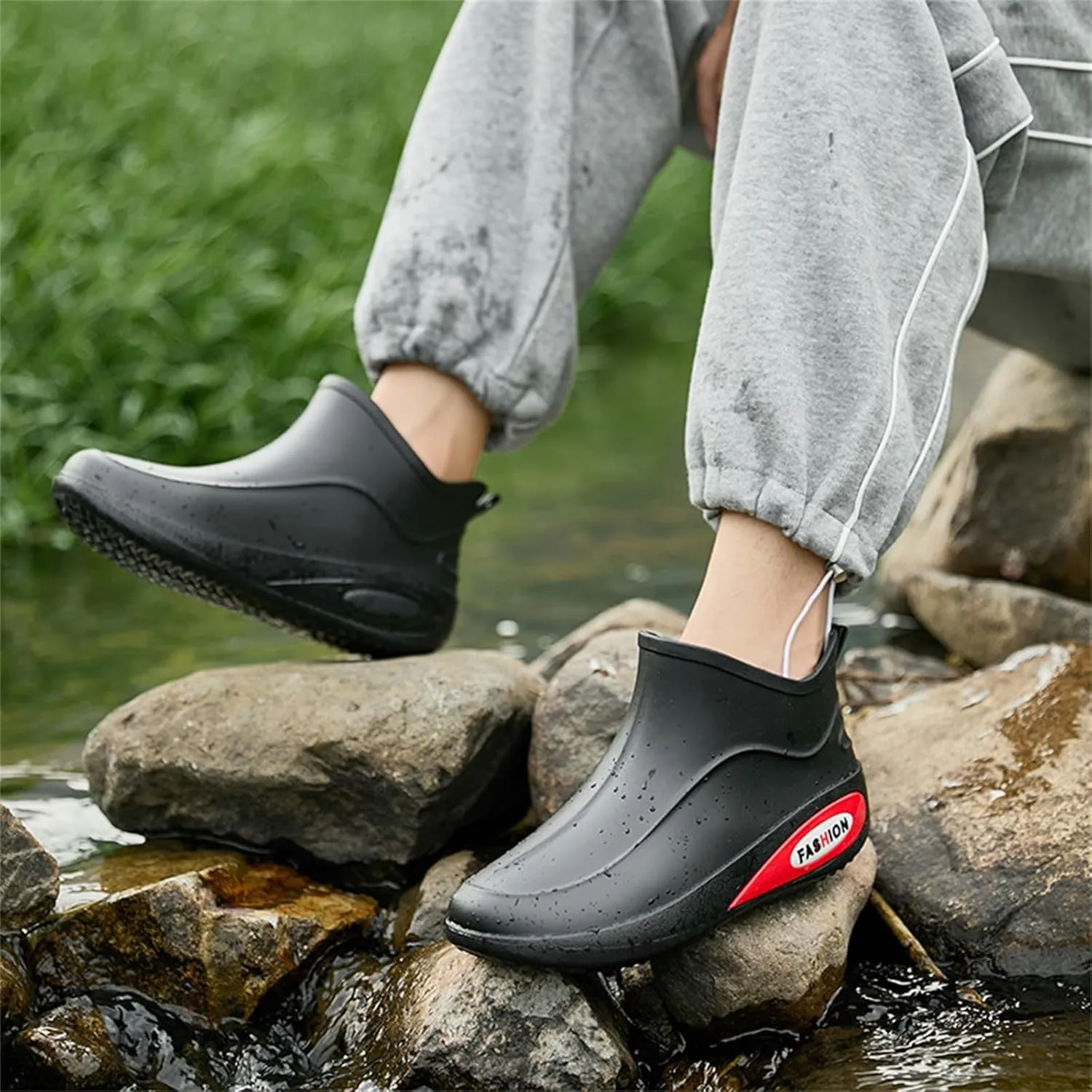 Men's Waterproof Rubber Rain Boots Non-slip Rain Boots Fishing Shoes Plush Lined Short Boots Outdoor Work Boots