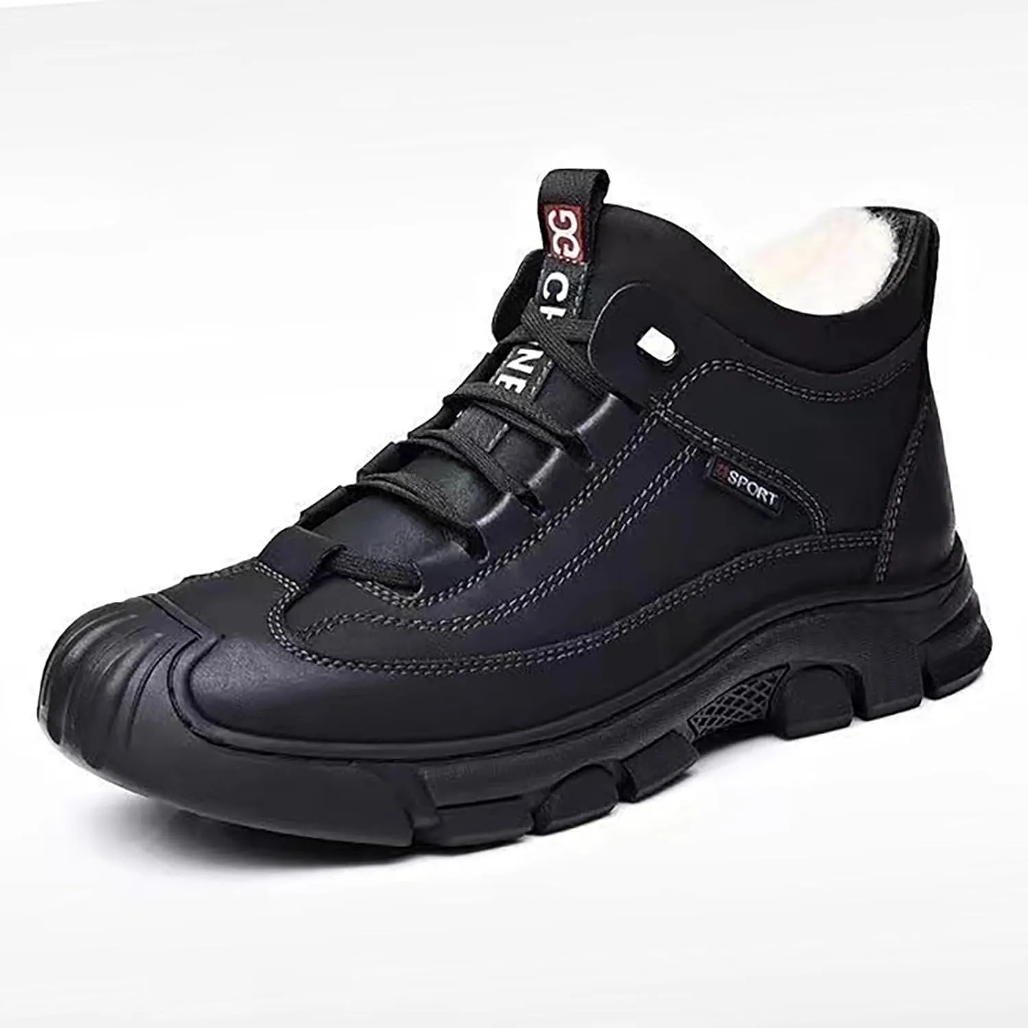 Men's Winter Lace Up Plush and Thickened Casual Soft Sole Slip Fashionable Leather Upper Mens Wide Walking Boots