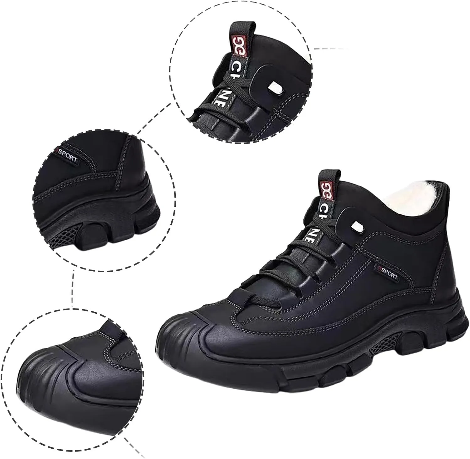 Men's Winter Lace Up Plush and Thickened Casual Soft Sole Slip Fashionable Leather Upper Mens Wide Walking Boots