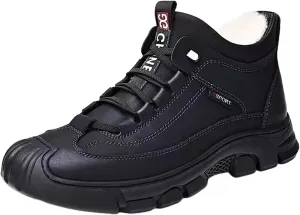 Men's Winter Lace Up Plush and Thickened Casual Soft Sole Slip Fashionable Leather Upper Mens Wide Walking Boots
