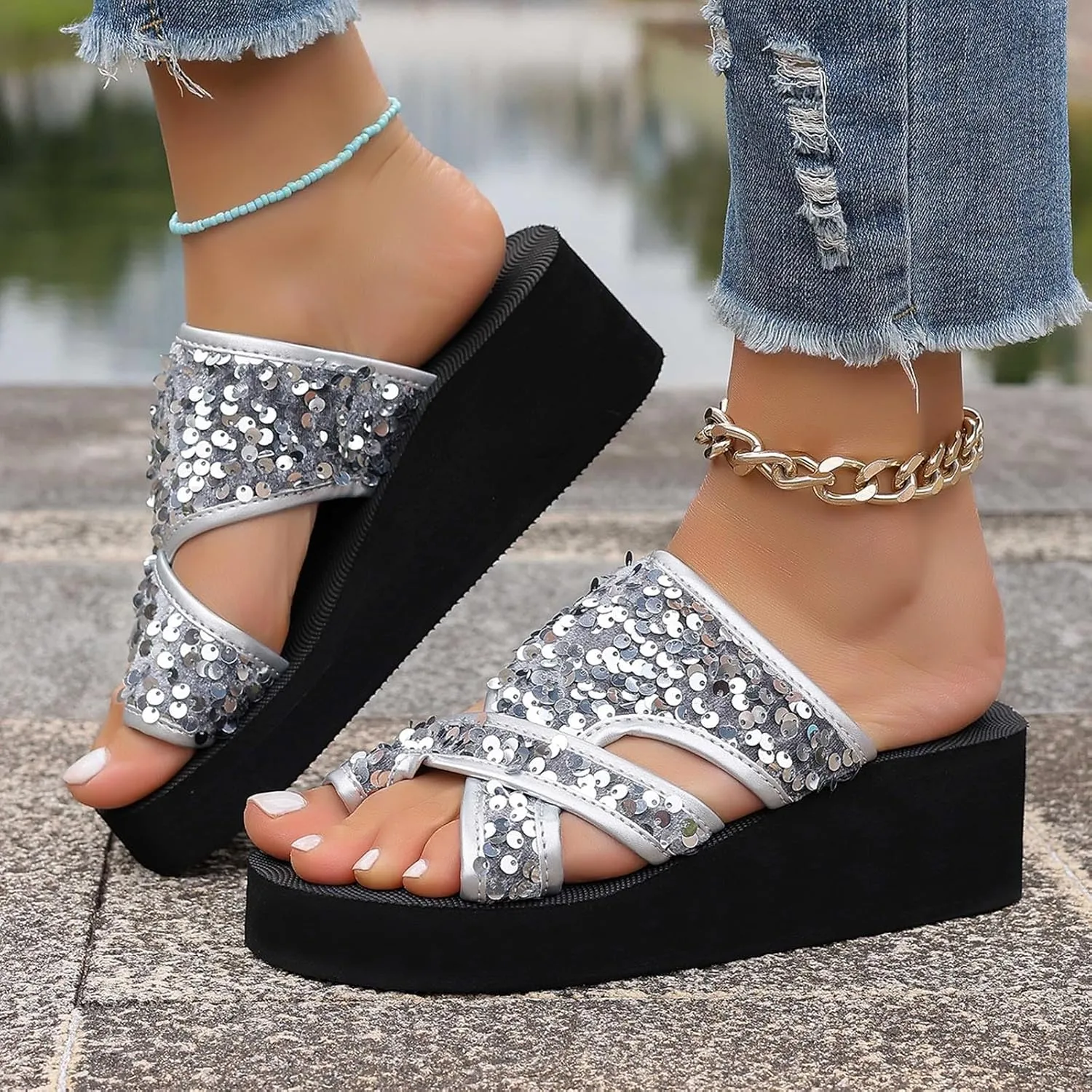 Mesh Slide Sandals for Women Comfort Orthopedic Lightweigh Summer Beach Breathable Hollow Mesh Slide Sandals