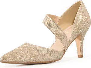 mysoft Women's Pumps Pointed Toe 3 inch Dress Shoes Gold-Glitter