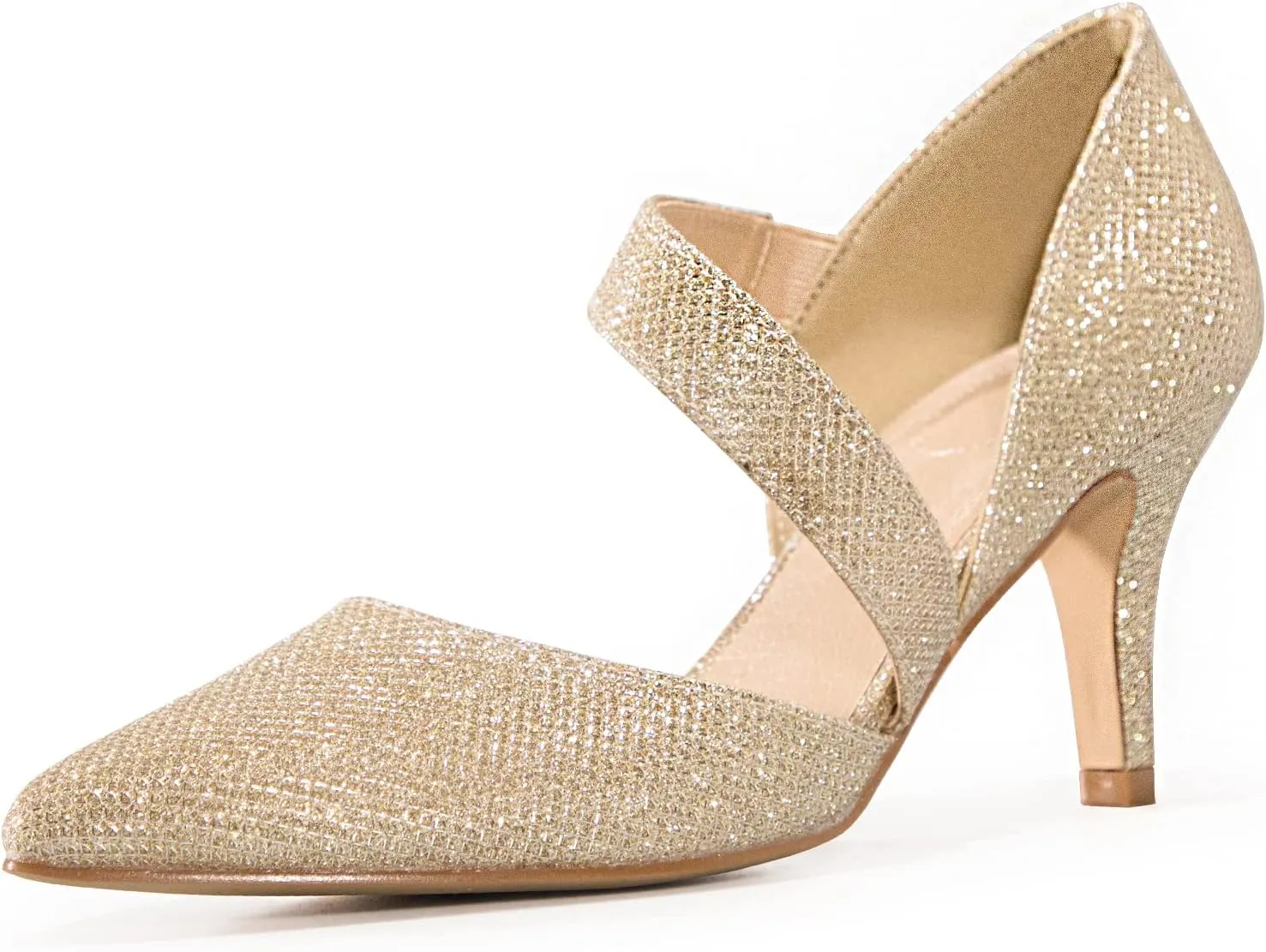 mysoft Women's Pumps Pointed Toe 3 inch Dress Shoes Gold-Glitter