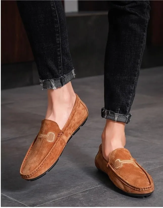 New Mens Loafers Shoe Faux Leather Stitching Details Suede Vamp Rubber Sole Comfortable Anti-slip Resistant Prom Slip On