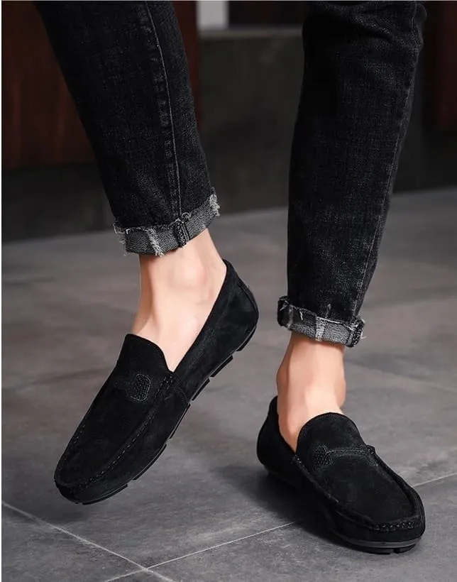 New Mens Loafers Shoe Faux Leather Stitching Details Suede Vamp Rubber Sole Comfortable Anti-slip Resistant Prom Slip On