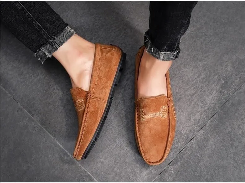 New Mens Loafers Shoe Faux Leather Stitching Details Suede Vamp Rubber Sole Comfortable Anti-slip Resistant Prom Slip On