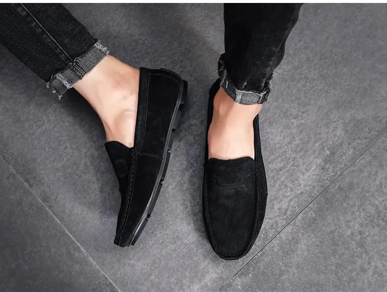 New Mens Loafers Shoe Faux Leather Stitching Details Suede Vamp Rubber Sole Comfortable Anti-slip Resistant Prom Slip On