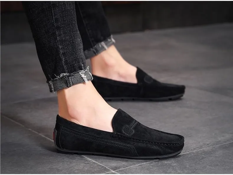 New Mens Loafers Shoe Faux Leather Stitching Details Suede Vamp Rubber Sole Comfortable Anti-slip Resistant Prom Slip On