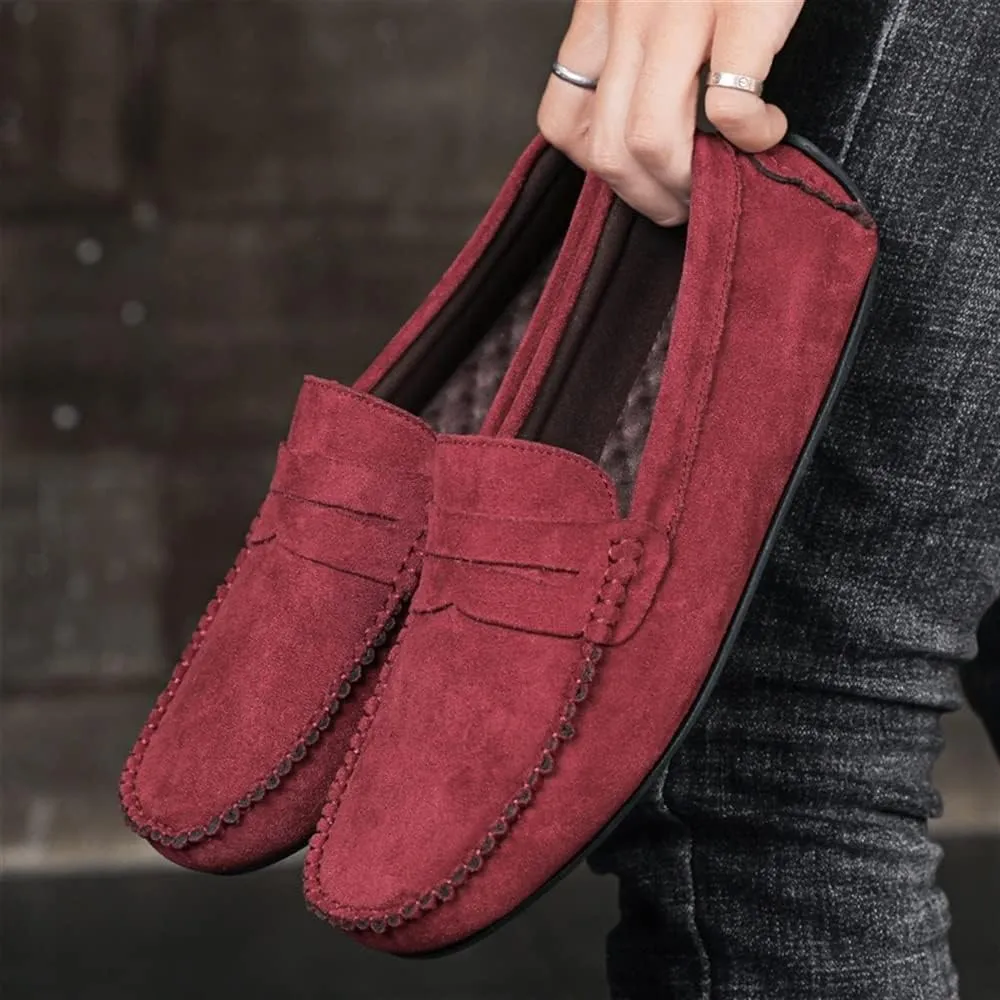 New Mens Loafers Shoe Genuine Leather Round Toe Suede Vamp Penny Loafer Comfortable Lightweight Flexible Prom Wedding Slip-on