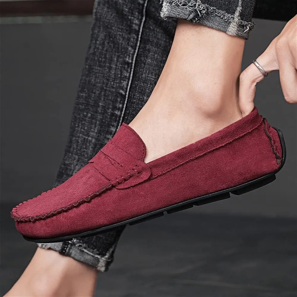 New Mens Loafers Shoe Genuine Leather Round Toe Suede Vamp Penny Loafer Comfortable Lightweight Flexible Prom Wedding Slip-on
