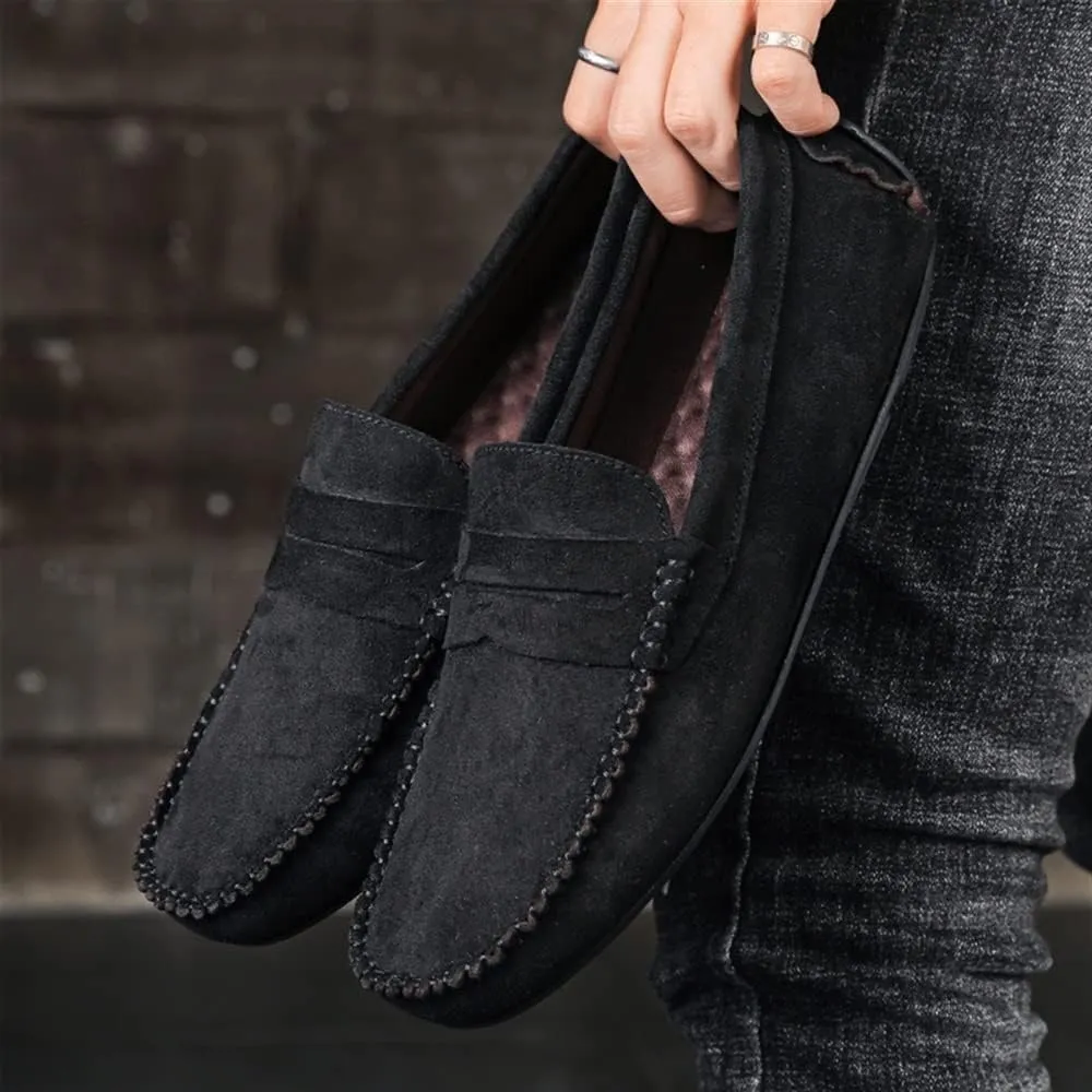 New Mens Loafers Shoe Genuine Leather Round Toe Suede Vamp Penny Loafer Comfortable Lightweight Flexible Prom Wedding Slip-on