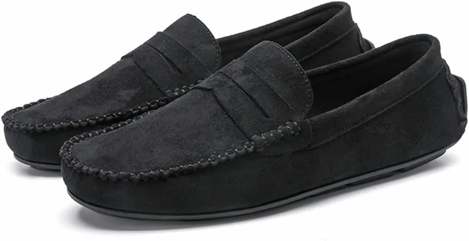 New Mens Loafers Shoe Genuine Leather Round Toe Suede Vamp Penny Loafer Comfortable Lightweight Flexible Prom Wedding Slip-on