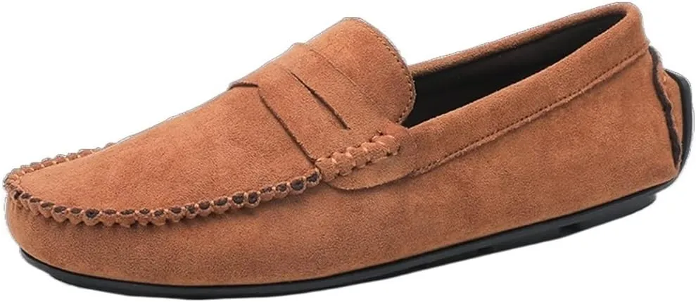 New Mens Loafers Shoe Genuine Leather Round Toe Suede Vamp Penny Loafer Comfortable Lightweight Flexible Prom Wedding Slip-on