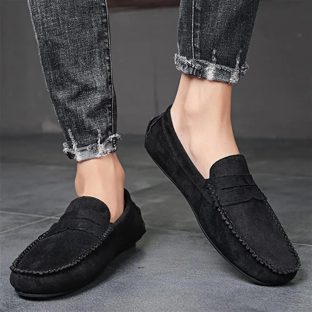 New Mens Loafers Shoe Genuine Leather Round Toe Suede Vamp Penny Loafer Comfortable Lightweight Flexible Prom Wedding Slip-on