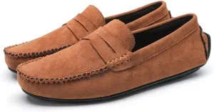 New Mens Loafers Shoe Genuine Leather Round Toe Suede Vamp Penny Loafer Comfortable Lightweight Flexible Prom Wedding Slip-on