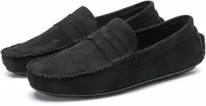 New Mens Loafers Shoe Genuine Leather Round Toe Suede Vamp Penny Loafer Comfortable Lightweight Flexible Prom Wedding Slip-on