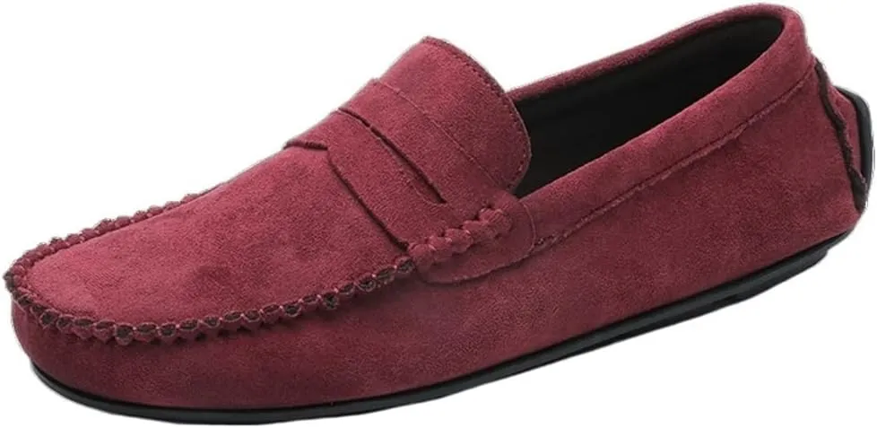 New Mens Loafers Shoe Genuine Leather Round Toe Suede Vamp Penny Loafer Comfortable Lightweight Flexible Prom Wedding Slip-on