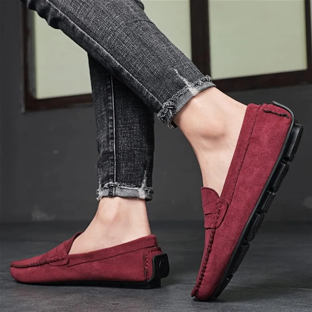 New Mens Loafers Shoe Genuine Leather Round Toe Suede Vamp Penny Loafer Comfortable Lightweight Flexible Prom Wedding Slip-on