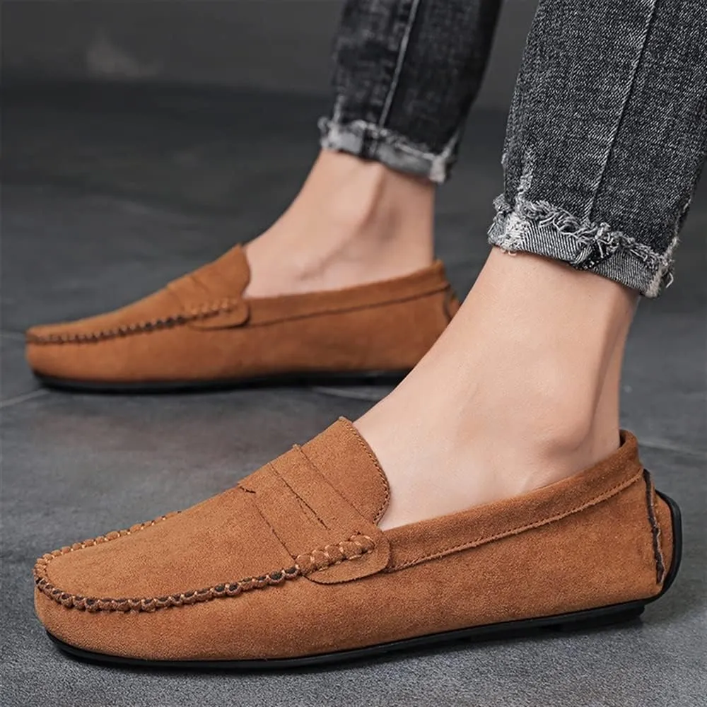 New Mens Loafers Shoe Genuine Leather Round Toe Suede Vamp Penny Loafer Comfortable Lightweight Flexible Prom Wedding Slip-on