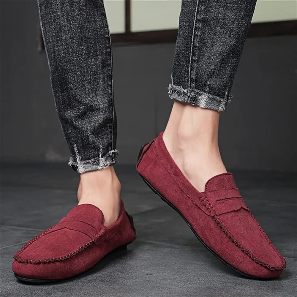 New Mens Loafers Shoe Genuine Leather Round Toe Suede Vamp Penny Loafer Comfortable Lightweight Flexible Prom Wedding Slip-on